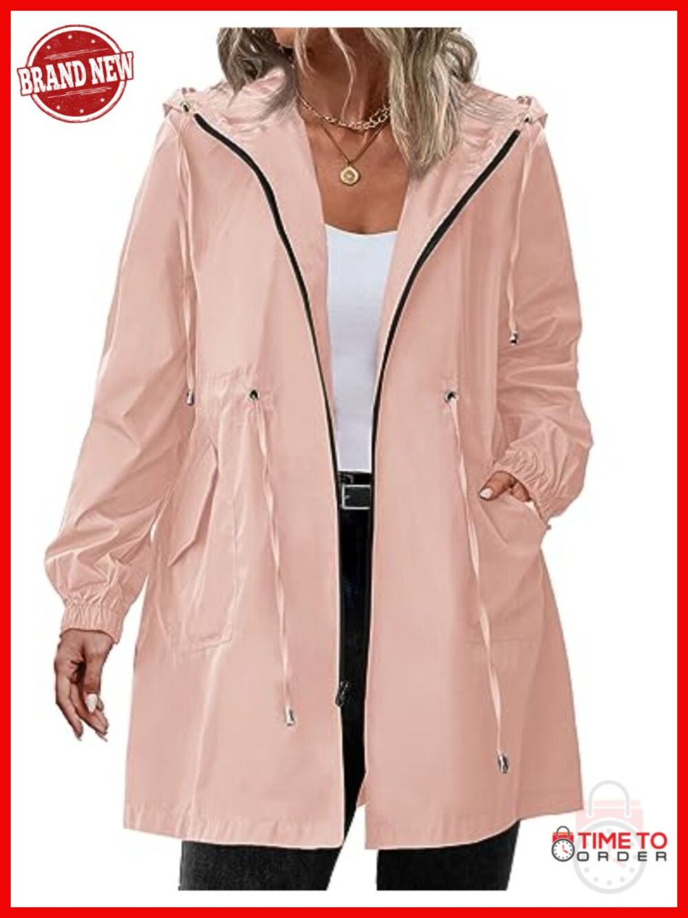 Plus Size Long Raincoat Waterproof Polyester Jacket with Hood